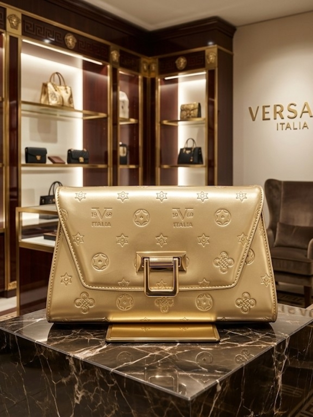 Versace Italia 1969 Gold Embossed Patent  Leather Clutch-NWOT!